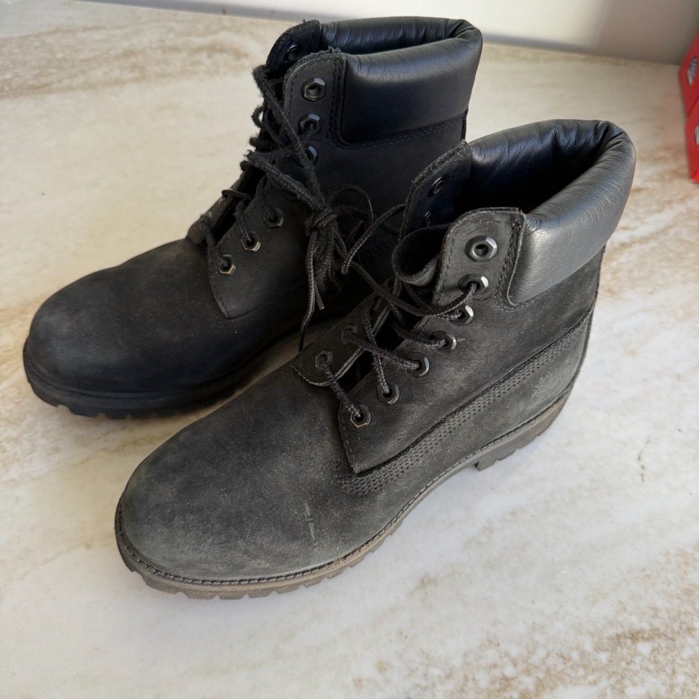 Timberland Work Boots Mens US Size 7W Black Genuine Leather Waterproof Lace Up